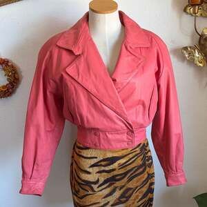 Vintage 80s Yucatan Bay Hot Pink Leather Cropped Jacket XS